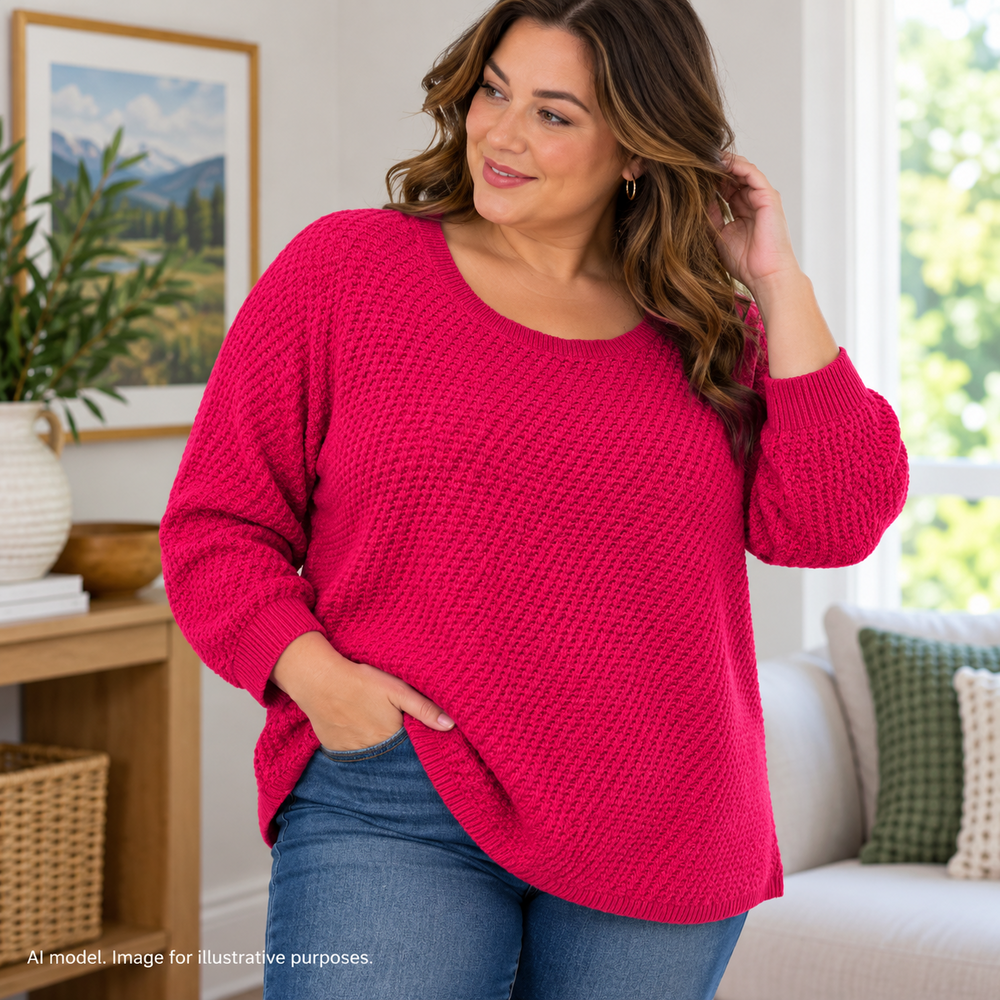 Lands End Sweater Womens XL 18 Hot Pink Boxy Cozy Chunky Comfy Ribbed Split Side